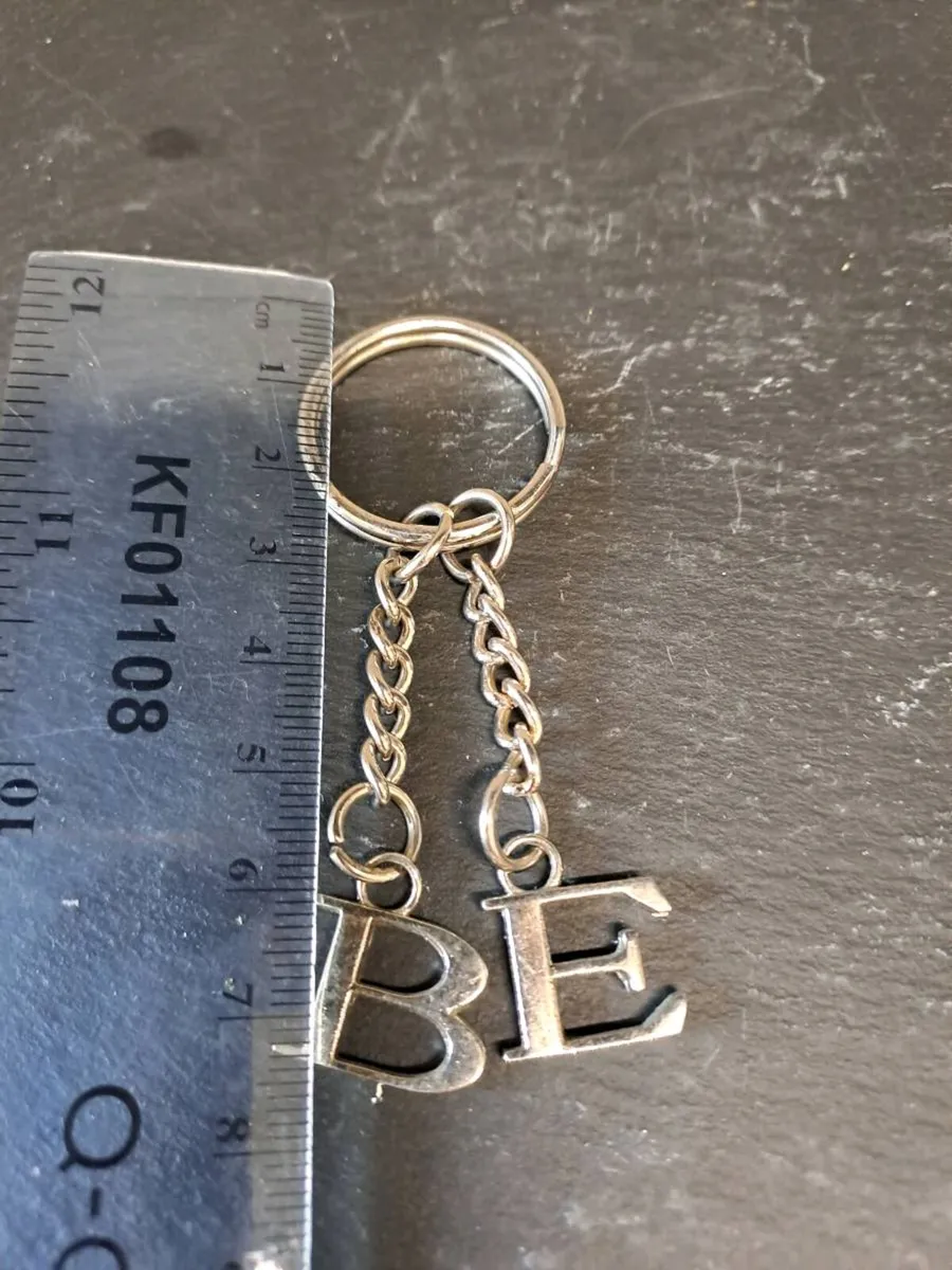 BE Initials Keyring – Silver Tone Metal - Image 2