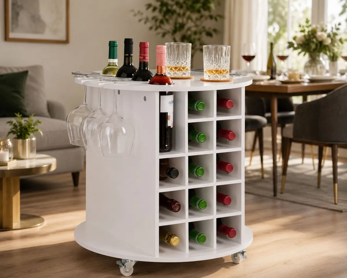 Rolling Bar on wheels wine rack & glass Holders mi - Image 1