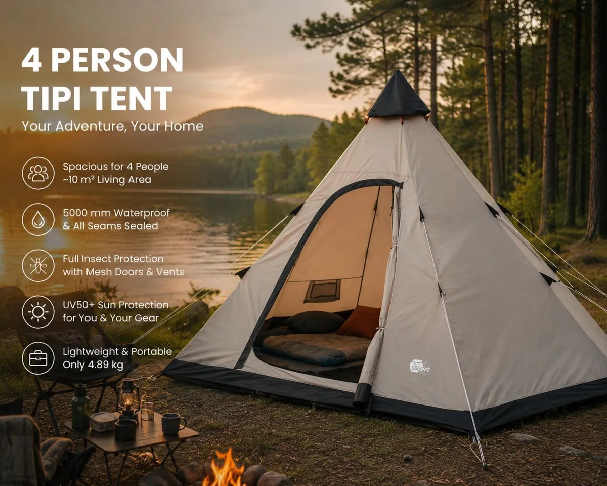 4 Person Tipi Tent Floor Pan Insect Repellent - Image 1