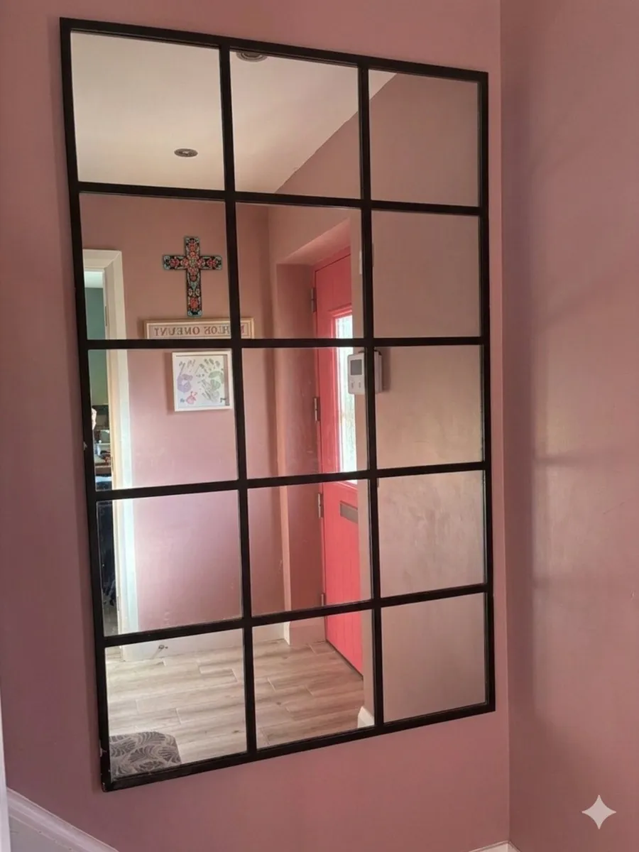 Large Black Grid Wall Mirror, 98cm x 160cm