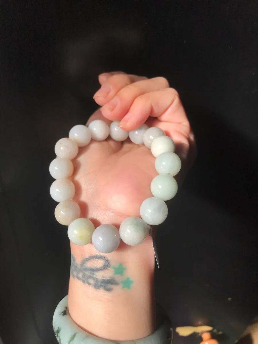 Grade A Myanmar Jadeite Bracelet – Soft Pastel Bea - Image 1
