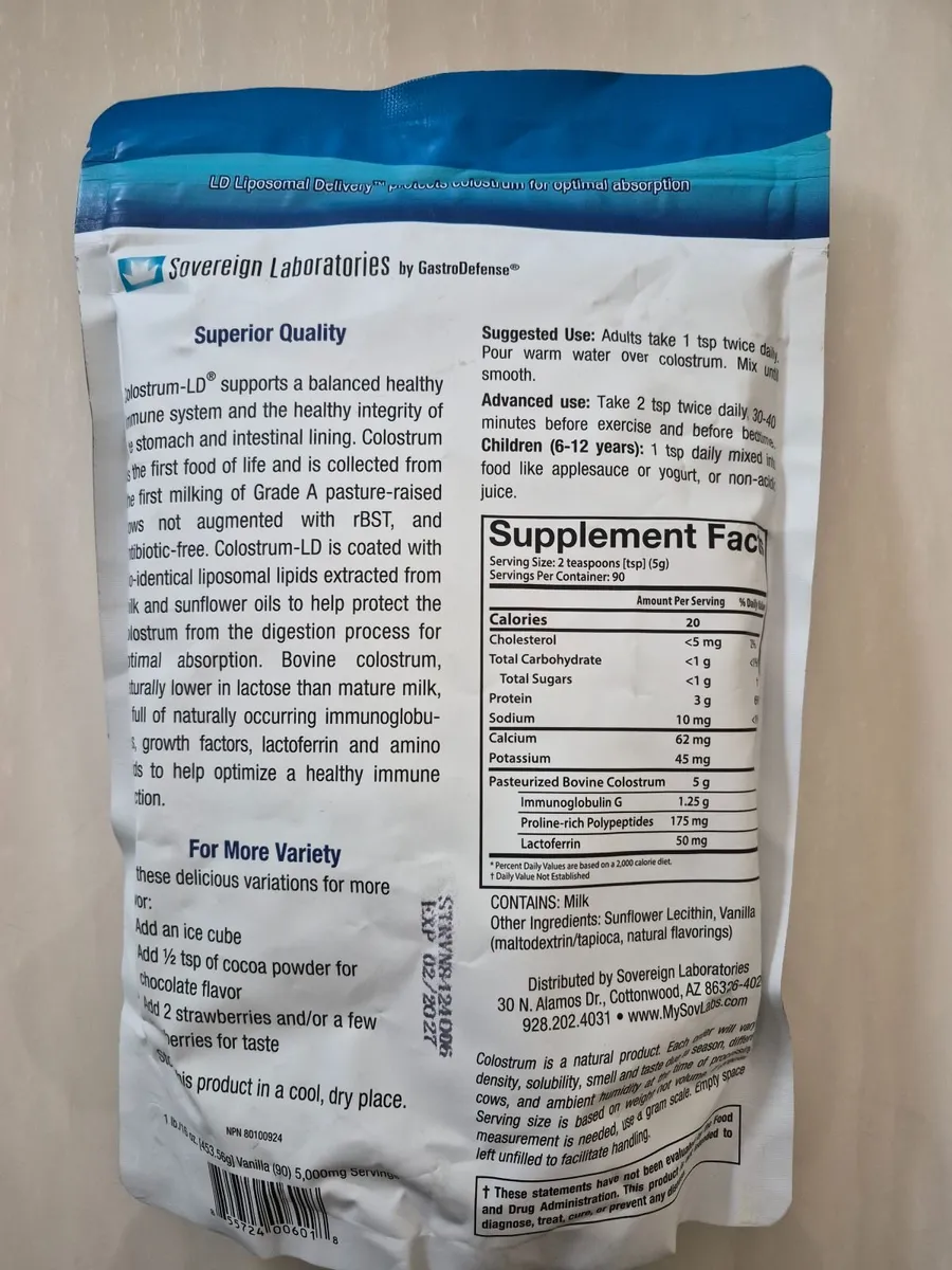 Soverign Laboratories Liposomal Colostrum 450g - Image 2