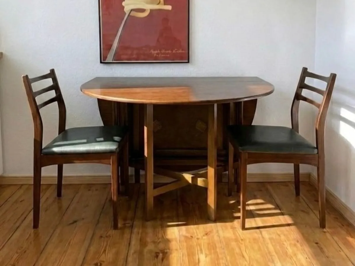 Mid Century G Plan Drop Leaf Table + 3 Chairs - Image 2