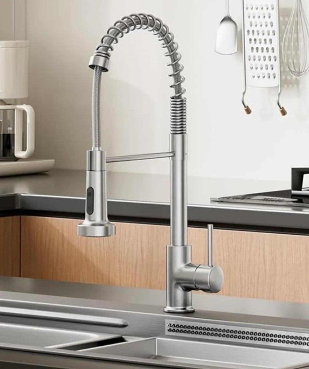 Brushed nickel pull down kitchen tap new - Image 1