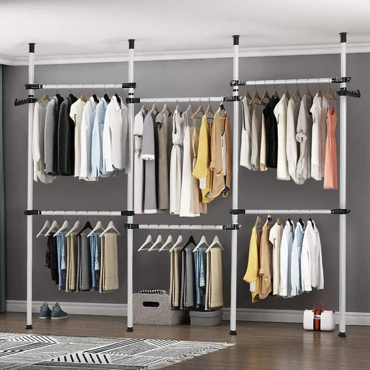 Heavy Duty Clothes Rack 4 Poles 6 Bars - Image 1