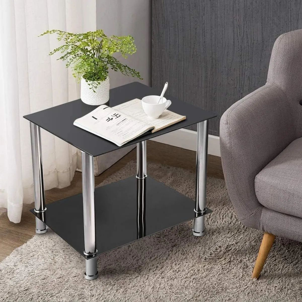 Coffee Table Tempered Glass Living Room Side - Image 2