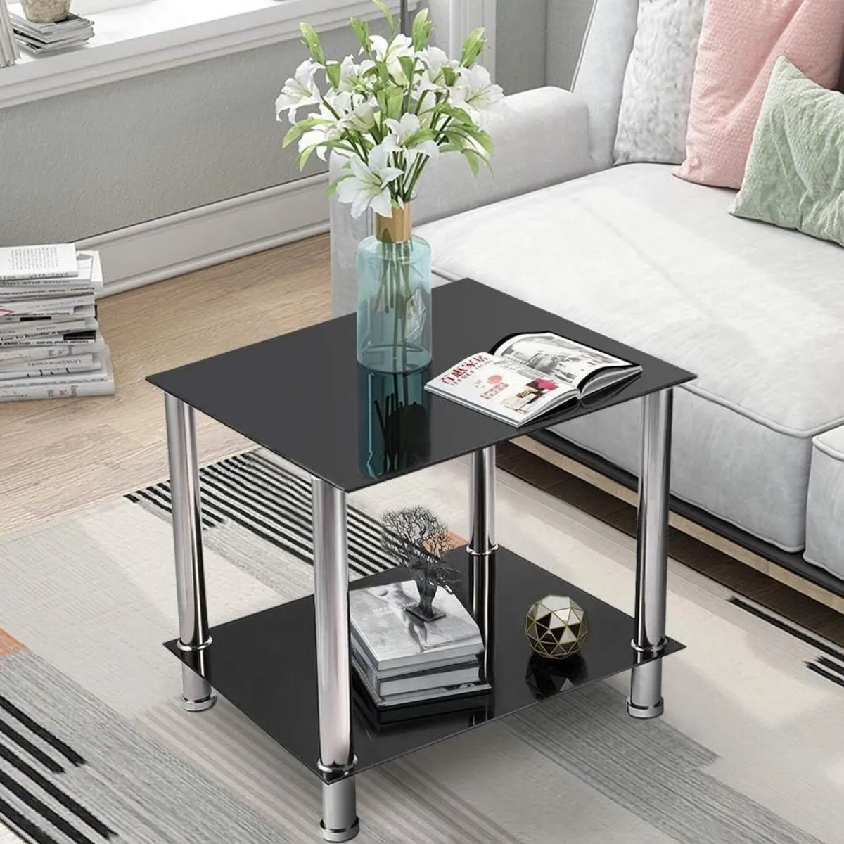 Coffee Table Tempered Glass Living Room Side - Image 3