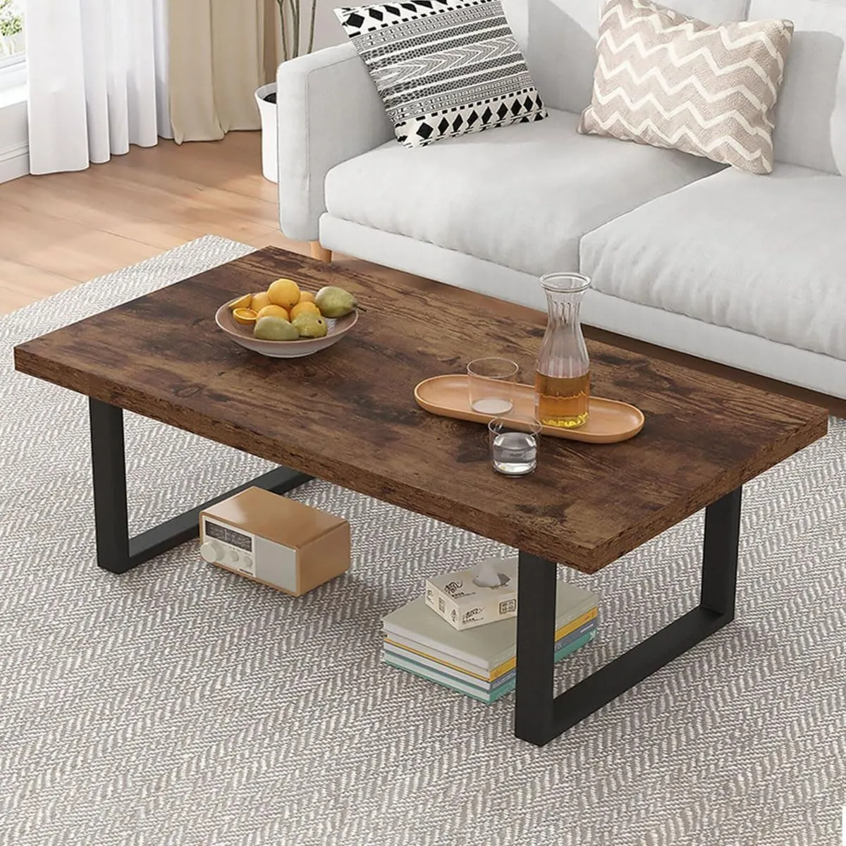 Long Rustic Coffee Table Wooden Farmhouse Centre - Image 1