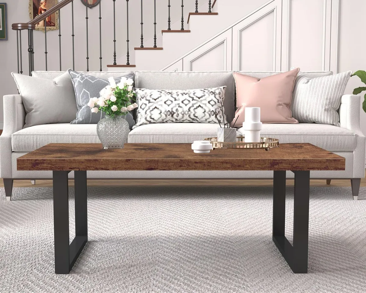 Long Rustic Coffee Table Wooden Farmhouse Centre - Image 4