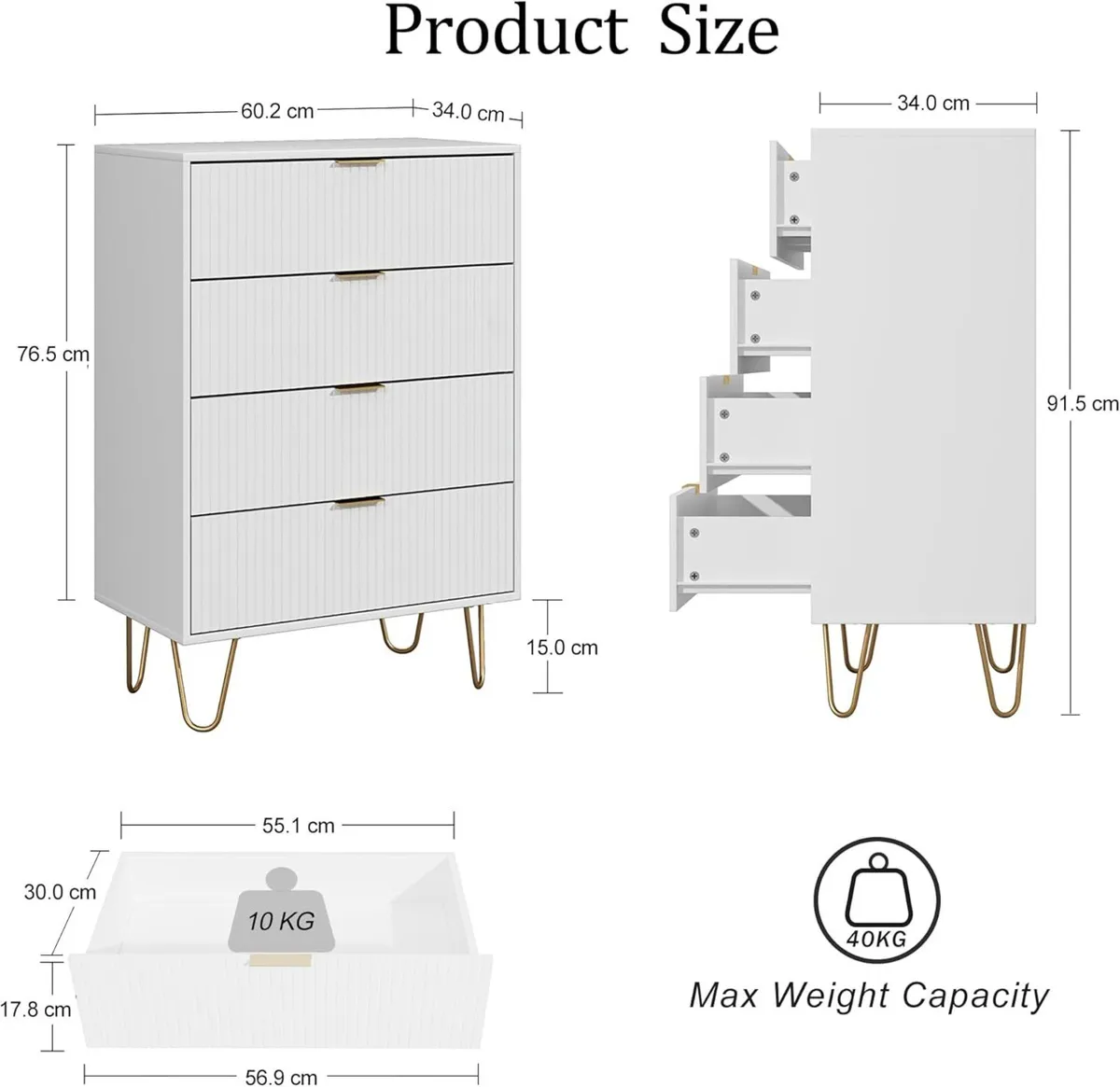 Chest of 4 Drawers for Bedroom 60x34x91CM Wood - Image 2