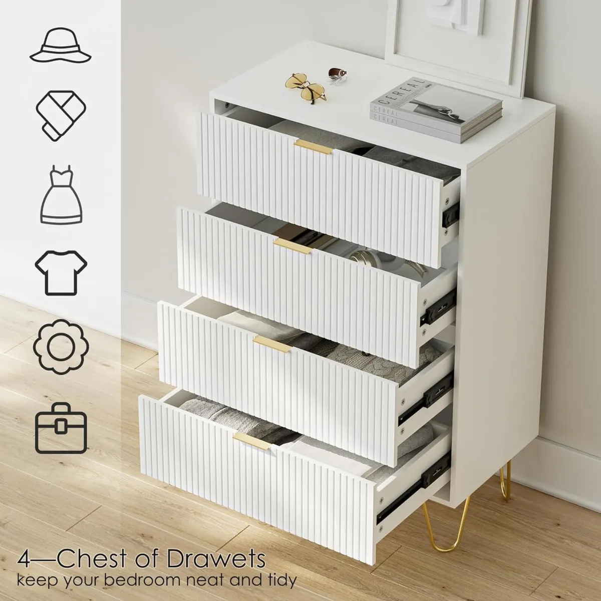 Chest of 4 Drawers for Bedroom 60x34x91CM Wood - Image 4