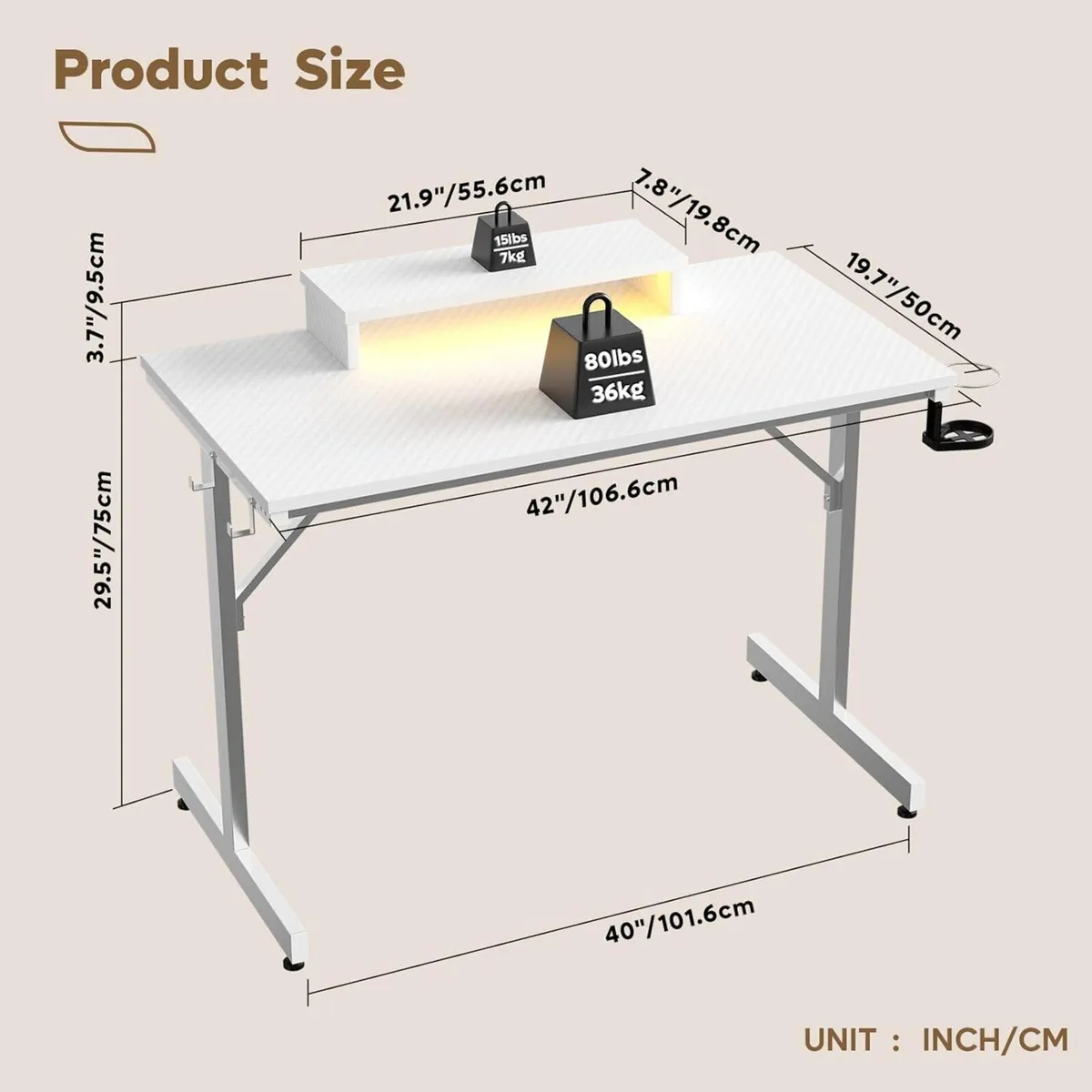 Small Gaming Desk with Monitor Stand 106.6CM - Image 3