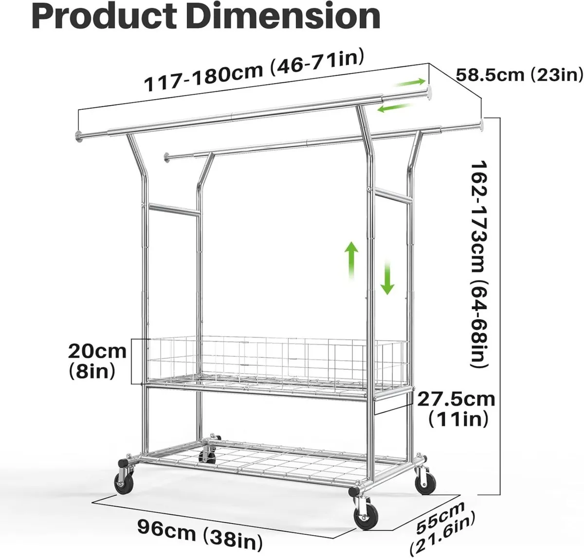 Heavy Duty Double Rail Clothes Rack on Wheels - Image 2