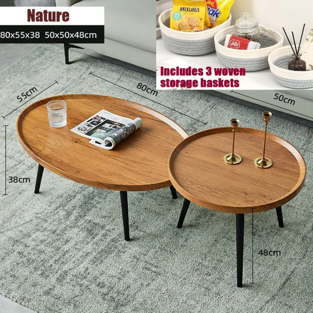 Nesting Coffee Table Set Tables for Living Room - Image 2