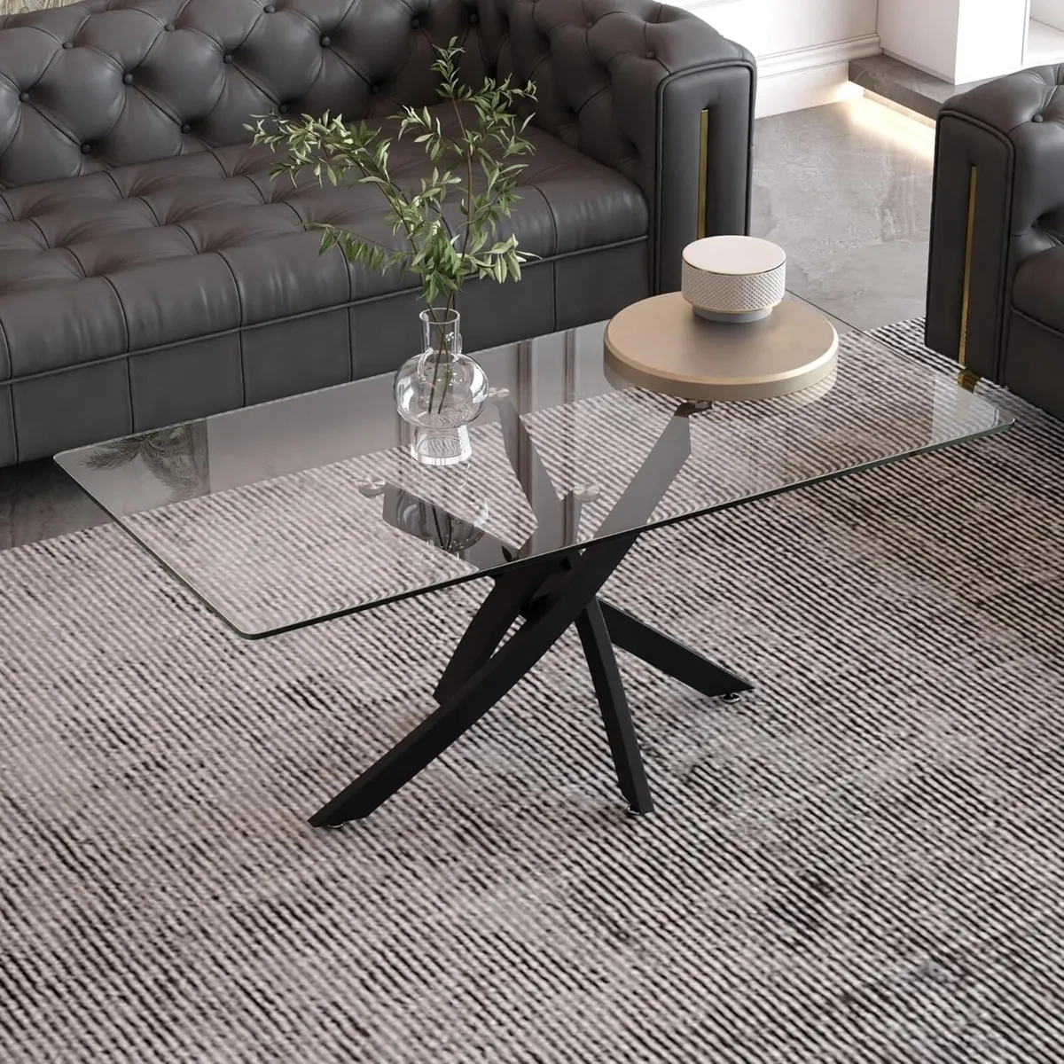 Glass Coffee Table with Metal Legs Modern Simple - Image 1