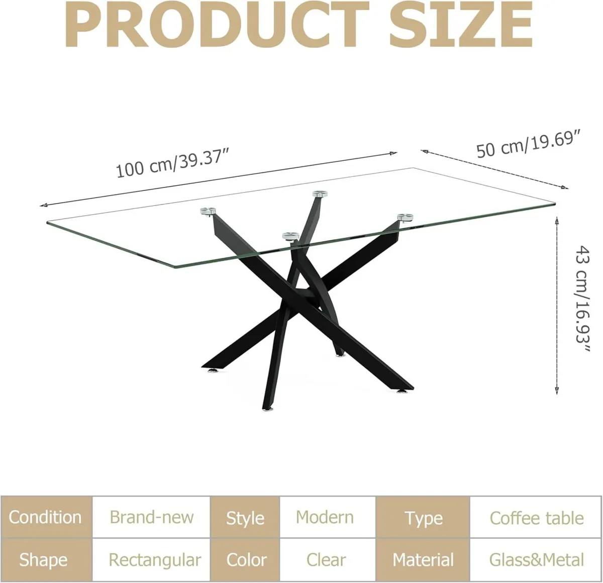 Glass Coffee Table with Metal Legs Modern Simple - Image 2