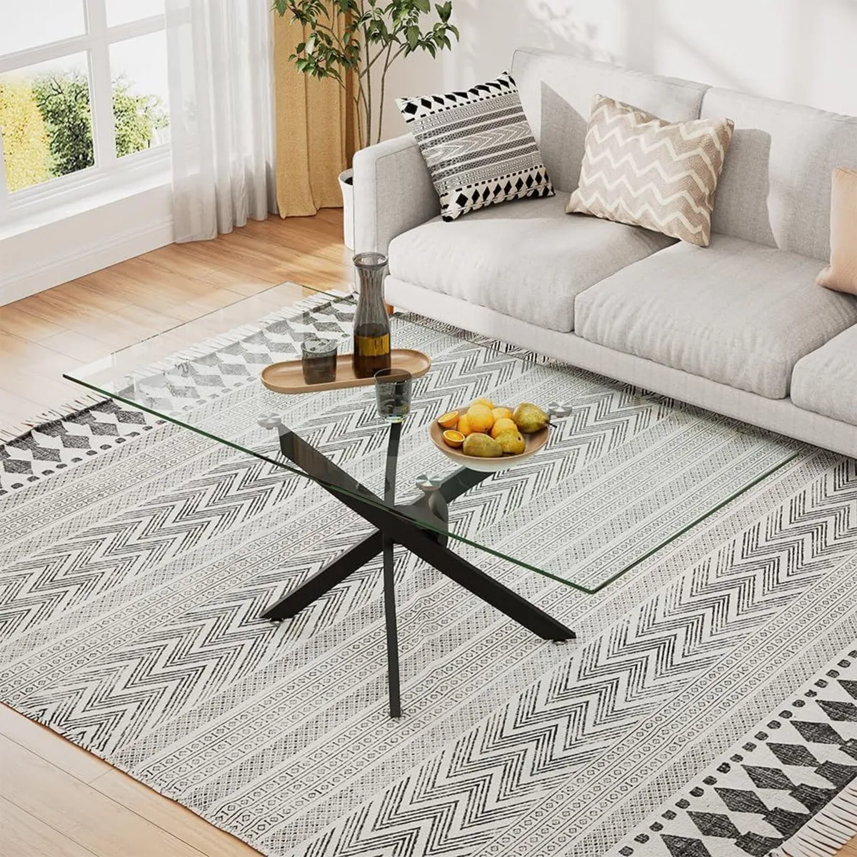 Glass Coffee Table with Metal Legs Modern Simple - Image 3