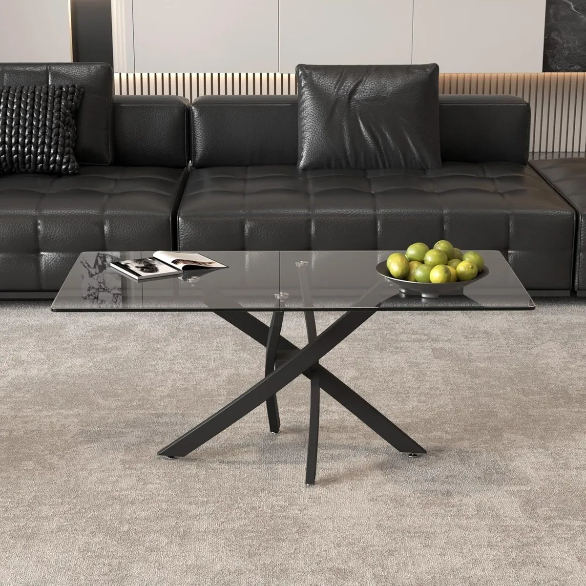 Glass Coffee Table with Metal Legs Modern Simple - Image 4
