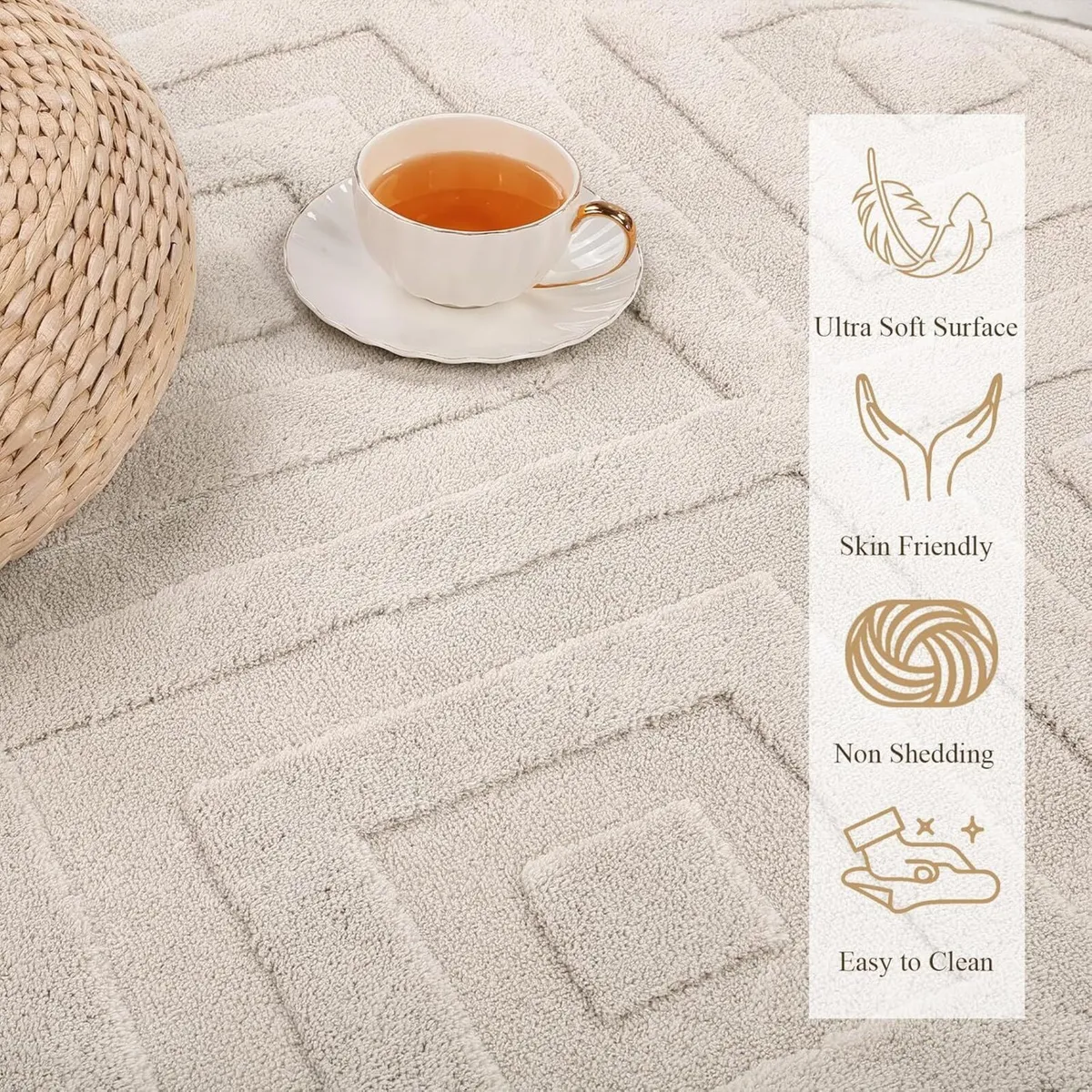 Area Rugs for Living Room Washable Soft Neutral - Image 3