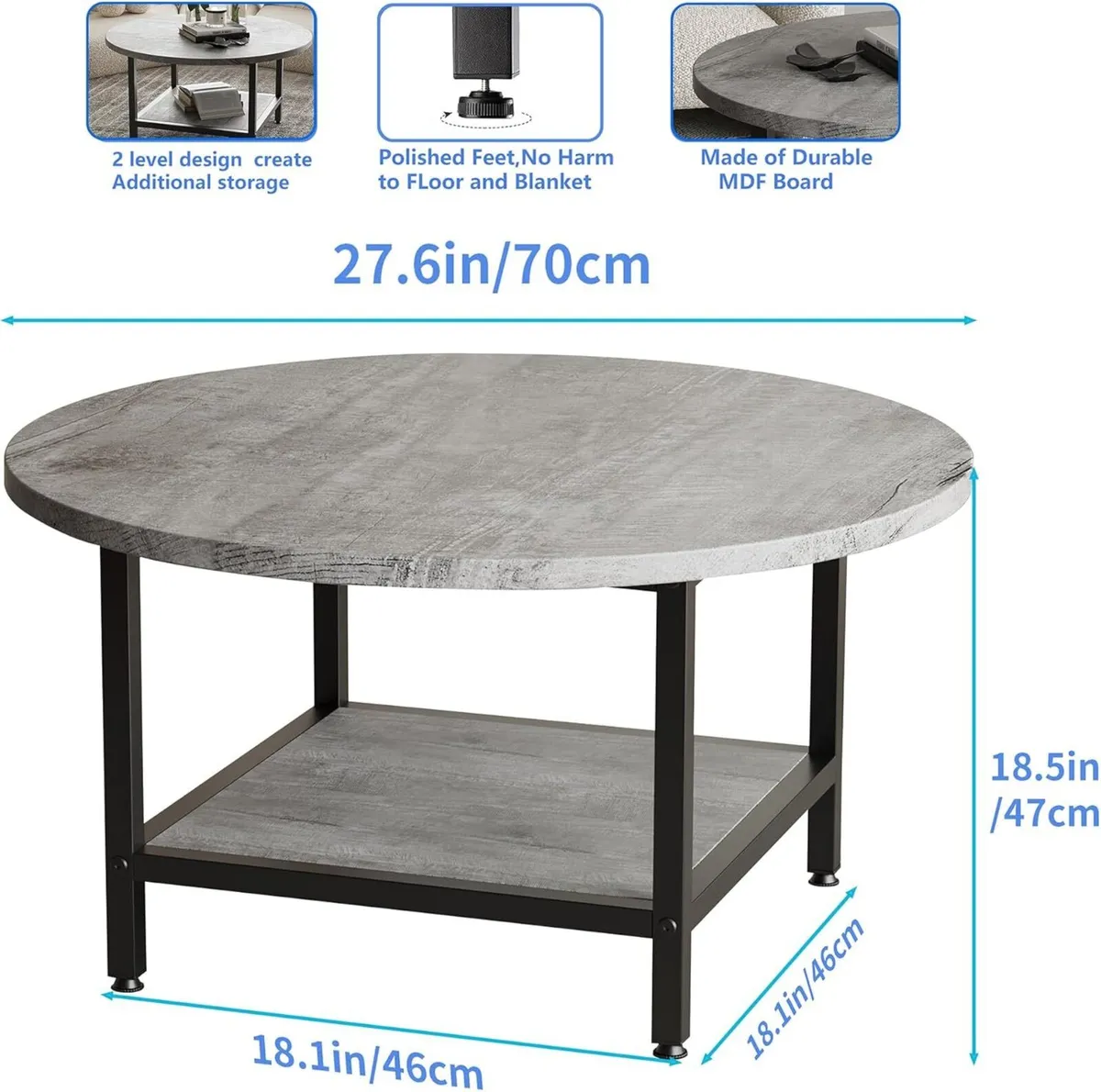 Round Coffee Table for Living Room 2 Tier - Image 2