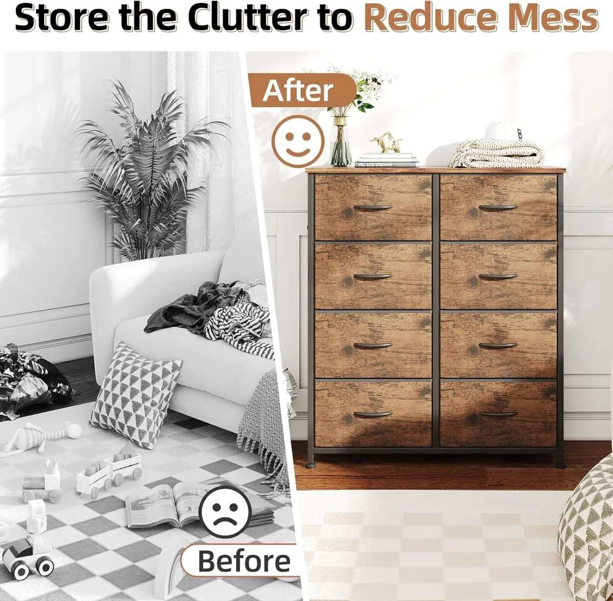 8 Drawers Chest of Fabric Storage Dresser Vertical - Image 4