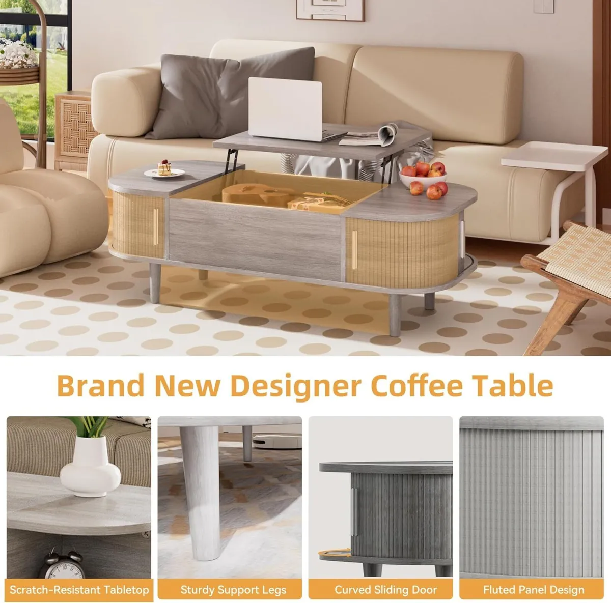 Coffee Table with Lift Top Wooden Modern Centre - Image 3