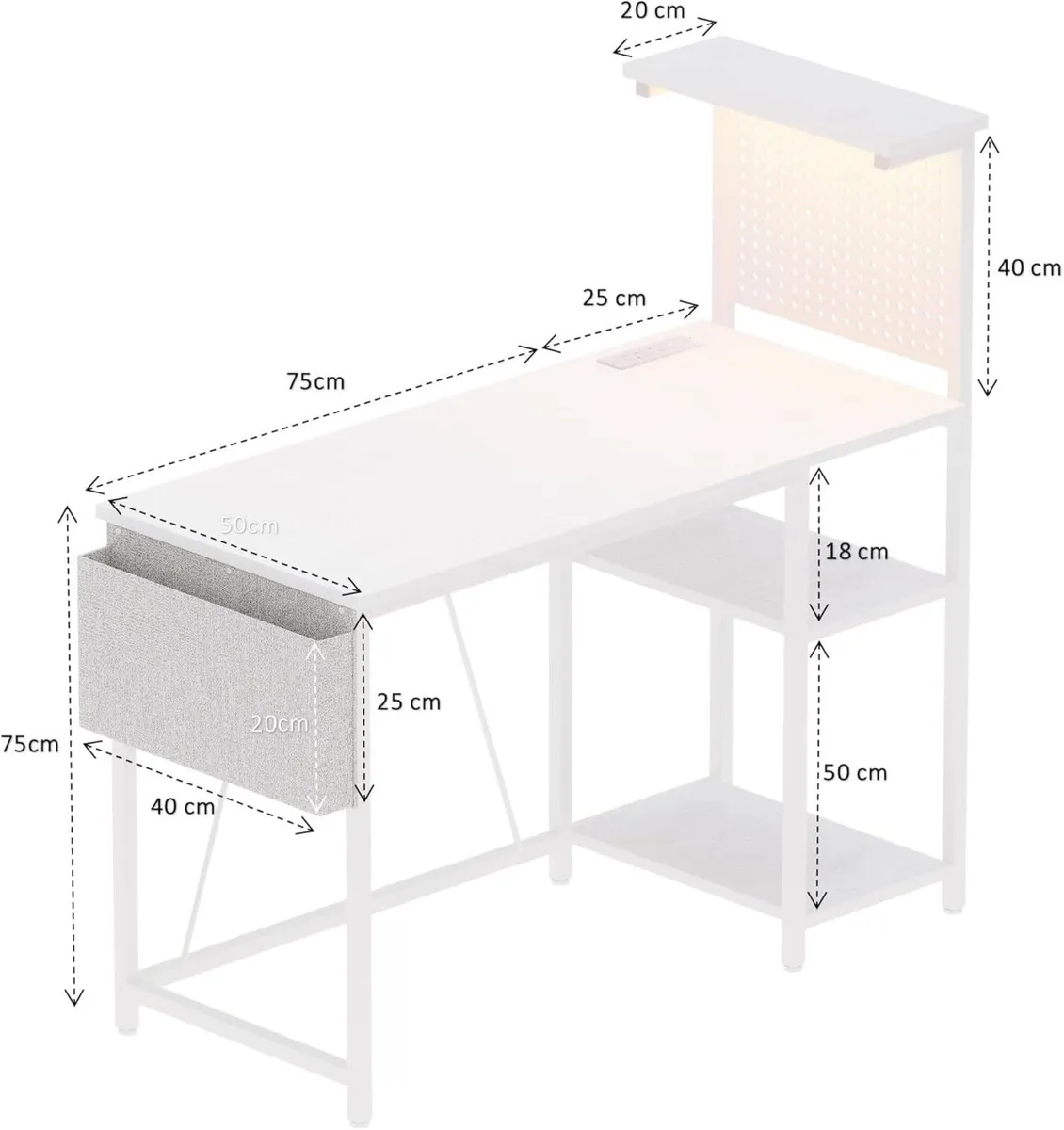 Gaming Desk with Pegboard Power Outlet LED Light - Image 3