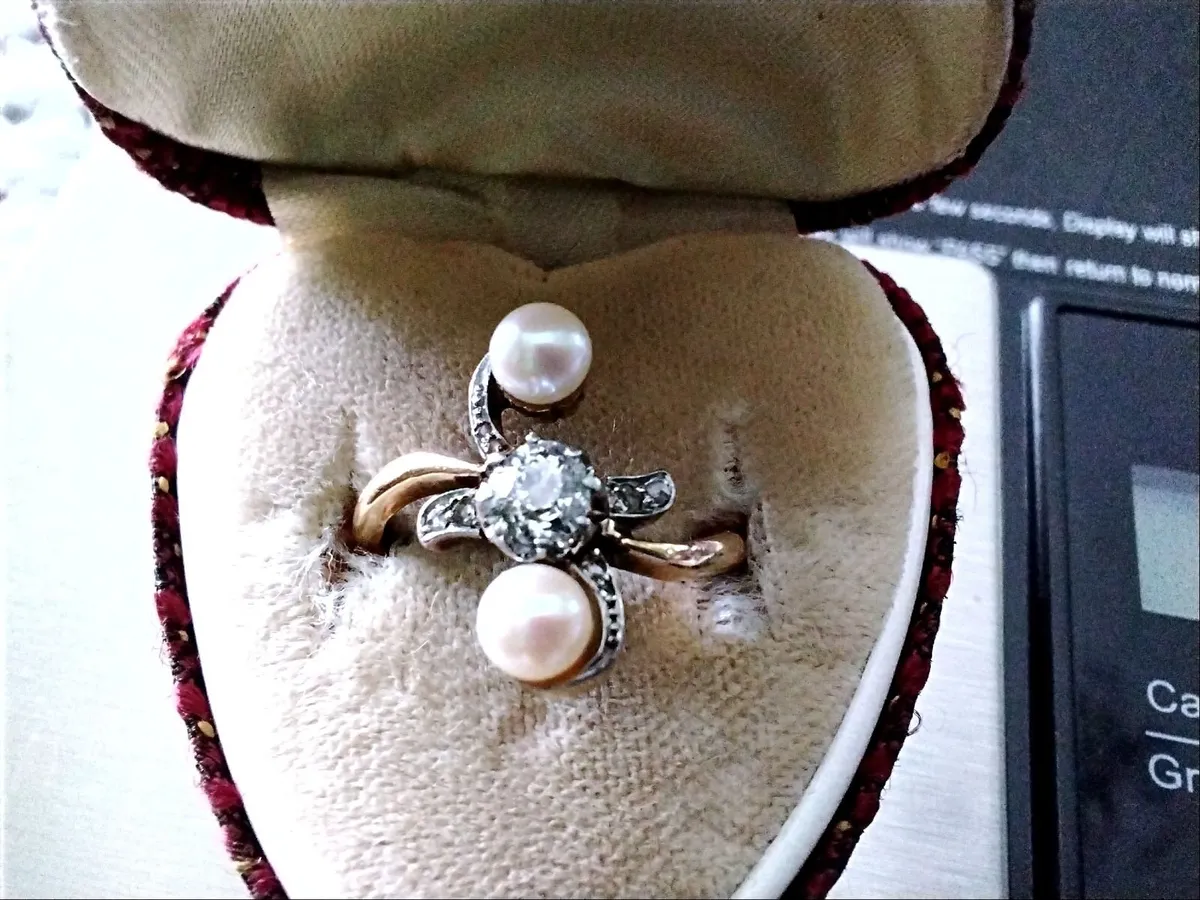 VICTORIAN DIAMOND & PEARL GOLD RING M - Image 1