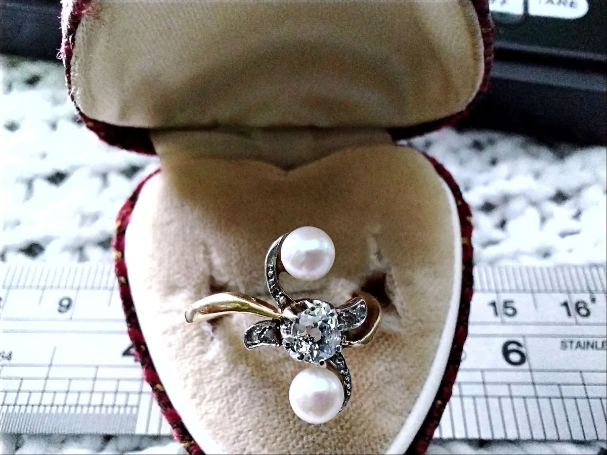 VICTORIAN DIAMOND & PEARL GOLD RING M - Image 2