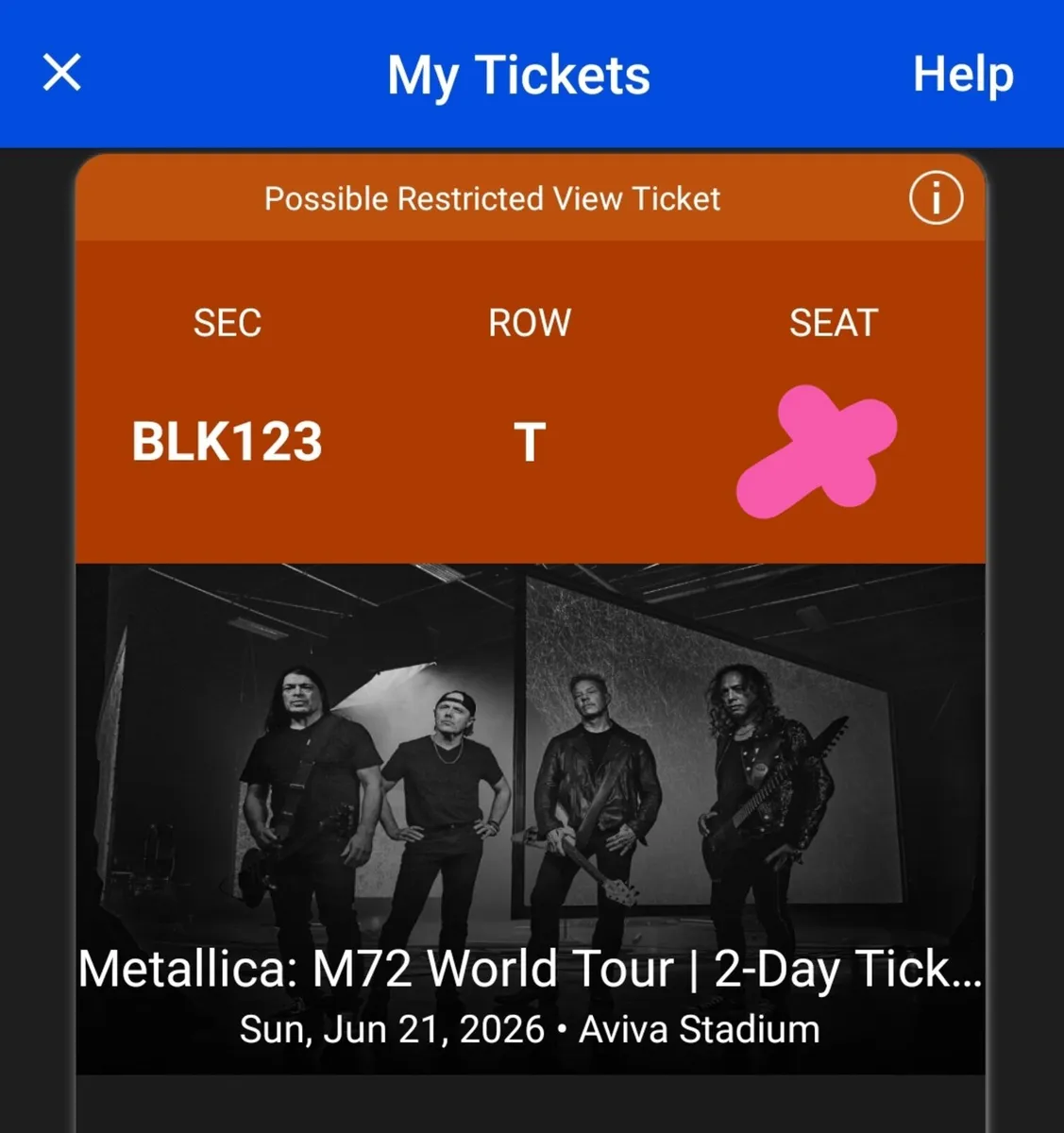 One Metallica concert ticket - Image 1