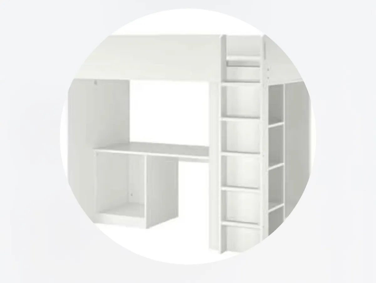 Ikea loft Bed, desk and storage