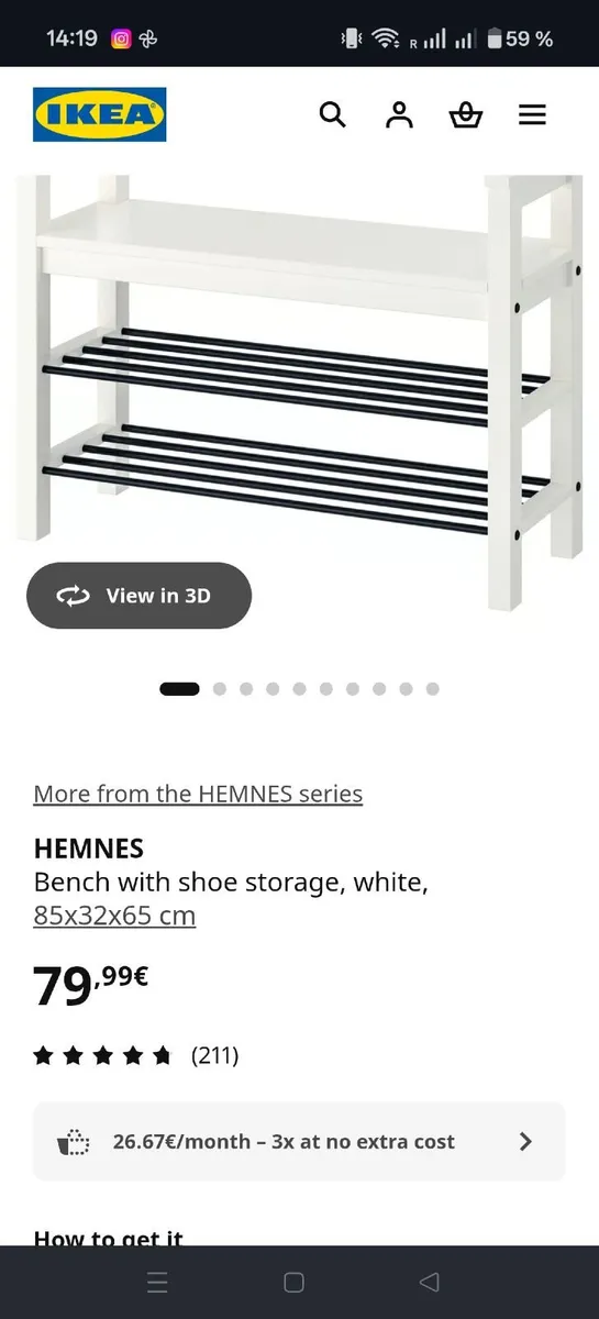 IKEA HEMNES Bench with Shoe Storage – White - Image 1