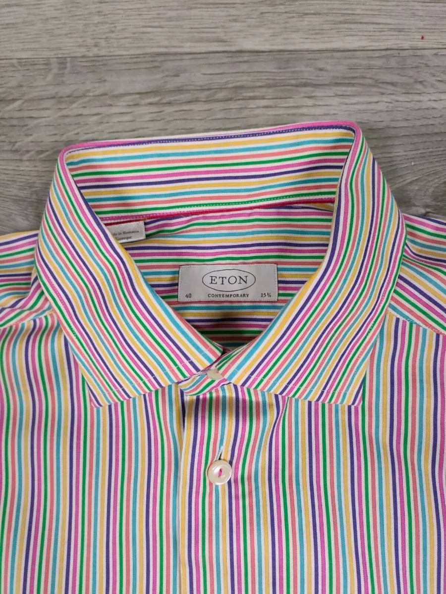 Eton Multicolour Striped Shirt Mens Medium - Image 3