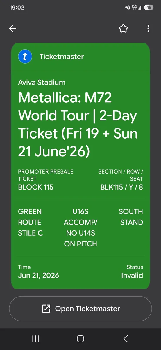 Metallica Ticket