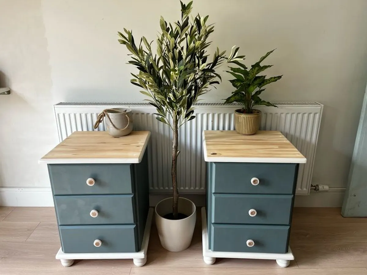 Upcycled Solid Wood Bedside Locker Pair Modern Rustic Finish - Image 1