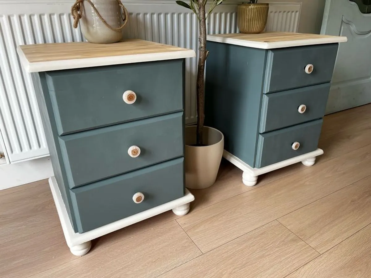 Upcycled Solid Wood Bedside Locker Pair Modern Rustic Finish - Image 2