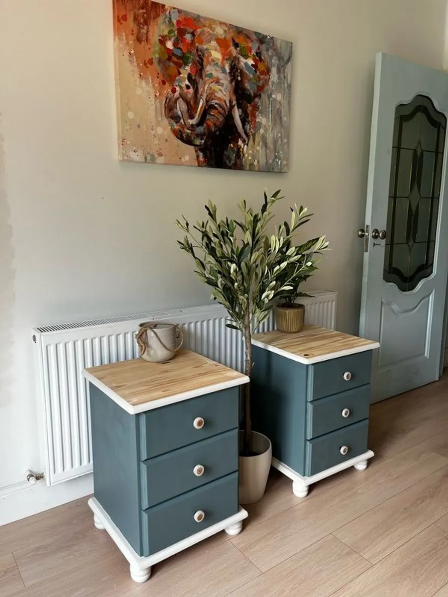 Upcycled Solid Wood Bedside Locker Pair Modern Rustic Finish - Image 3