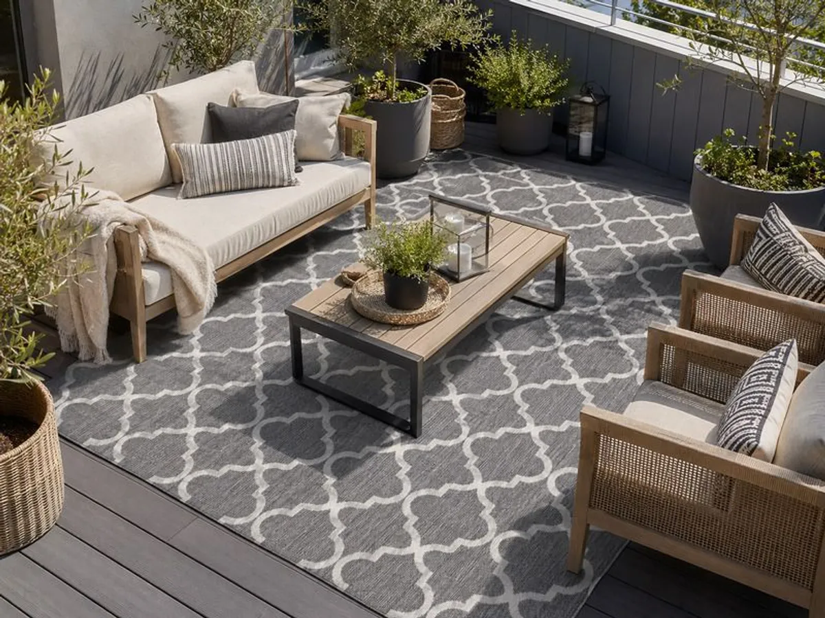 Grey Trellis Outdoor Rug - Image 1