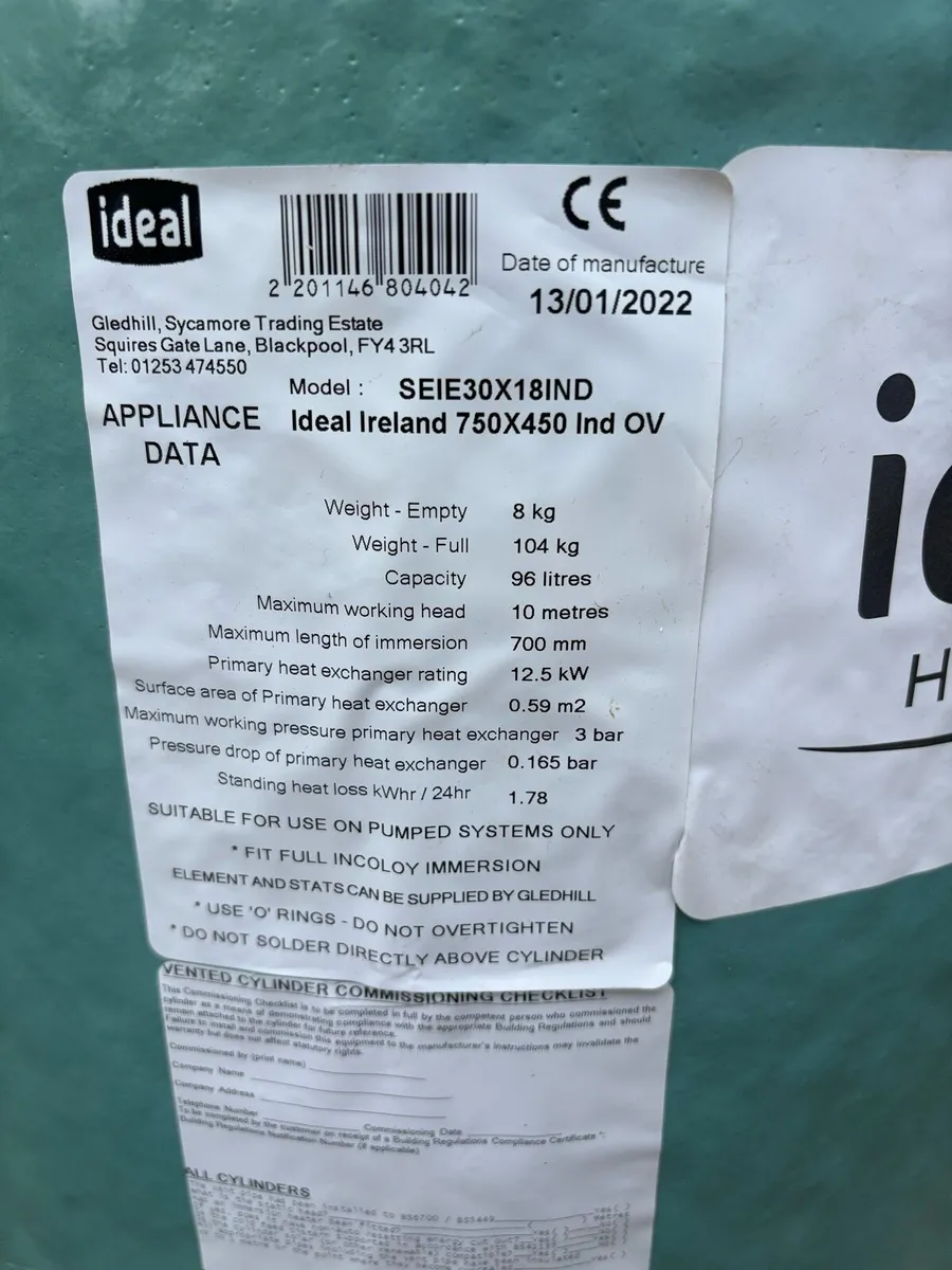 Hot water cylinder 96 litres vented - Image 2