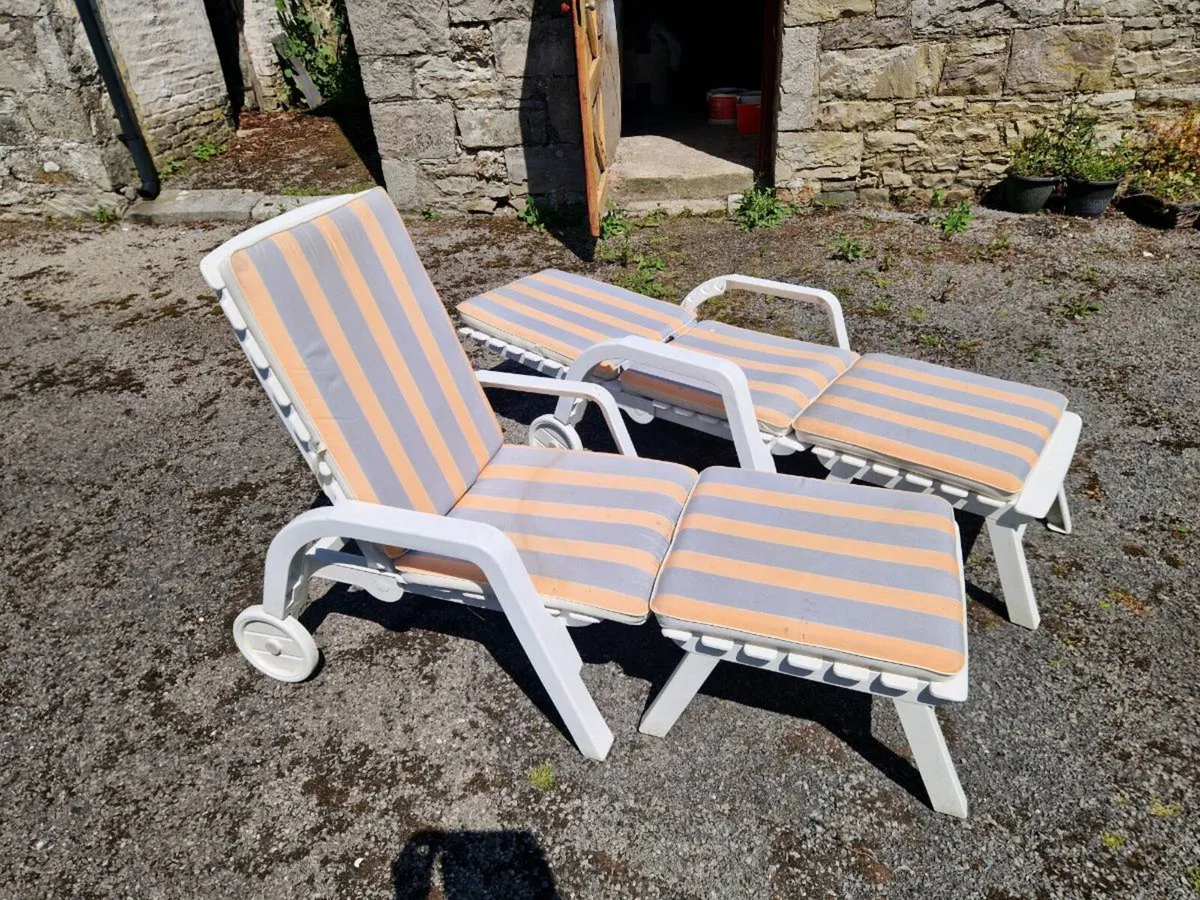 White Garden Sun Loungers + Footstools – Set of 2 - Image 1