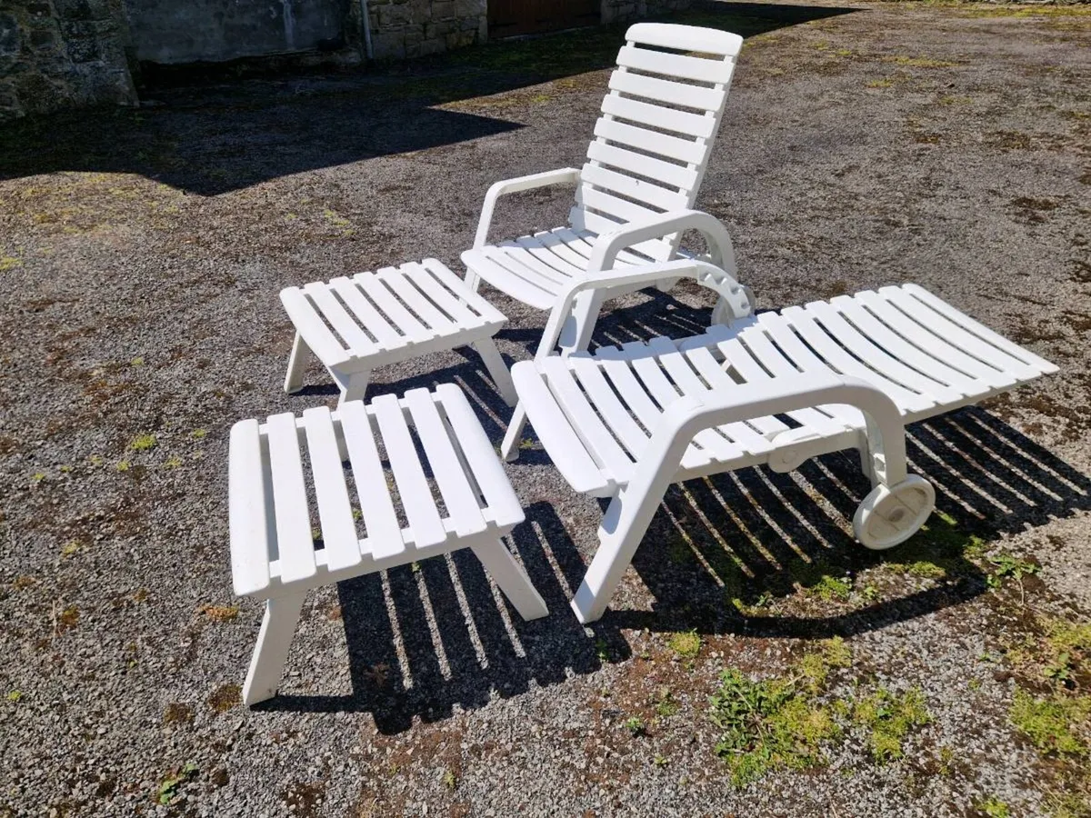 White Garden Sun Loungers + Footstools – Set of 2 - Image 3