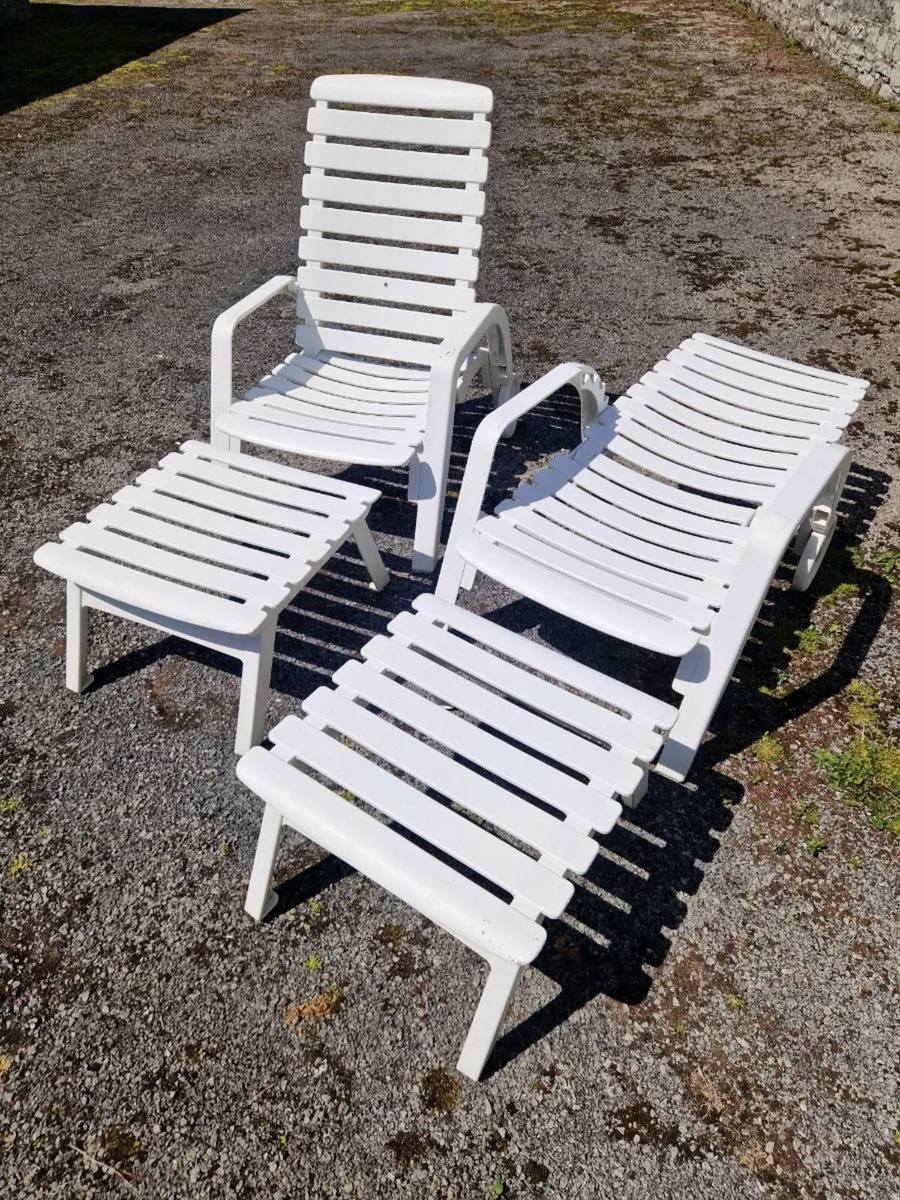 White Garden Sun Loungers + Footstools – Set of 2 - Image 4