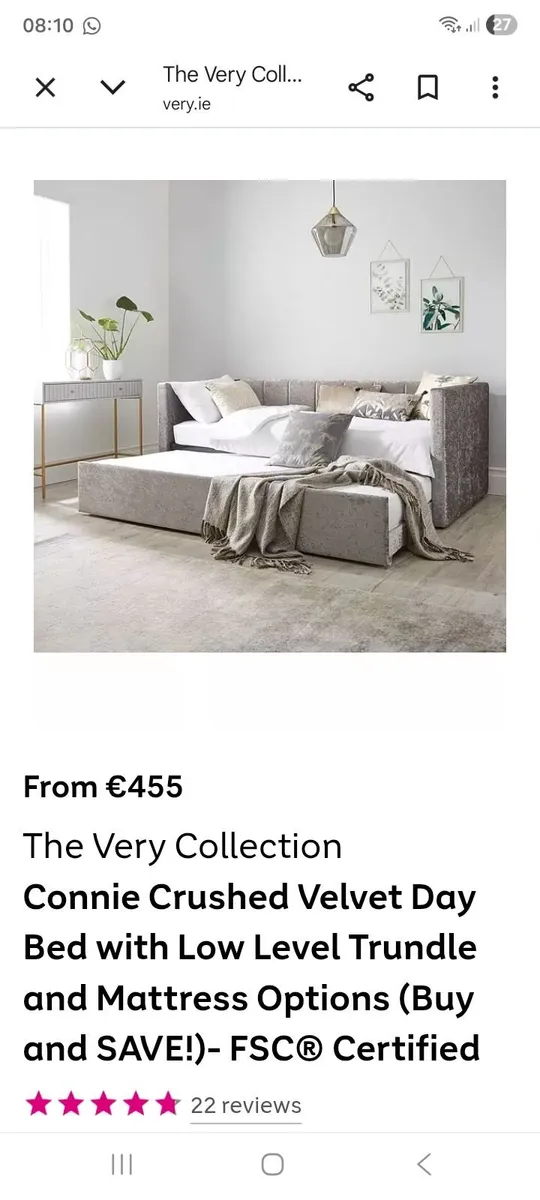 Velvet day bed with trundle  couple of months old - Image 2