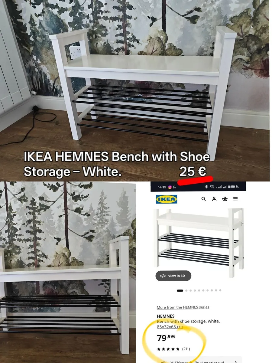 IKEA HEMNES Bench with Shoe Storage – White - Image 3