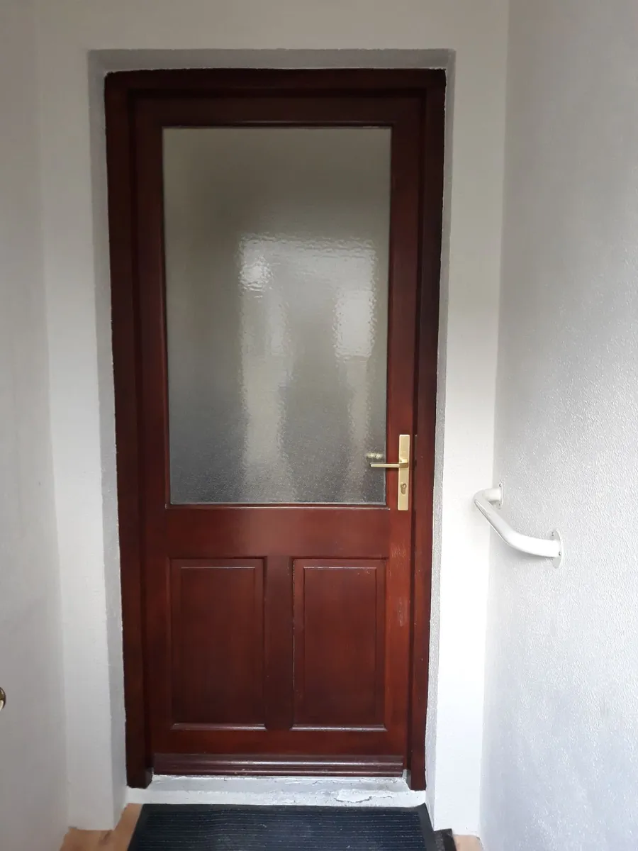 External Teak Door & Frame half frosted glass