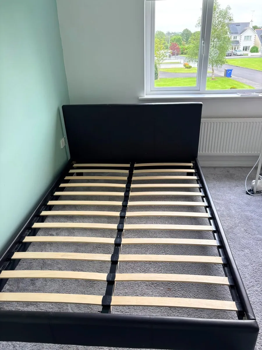 Double Bed frame - black leather - Image 1