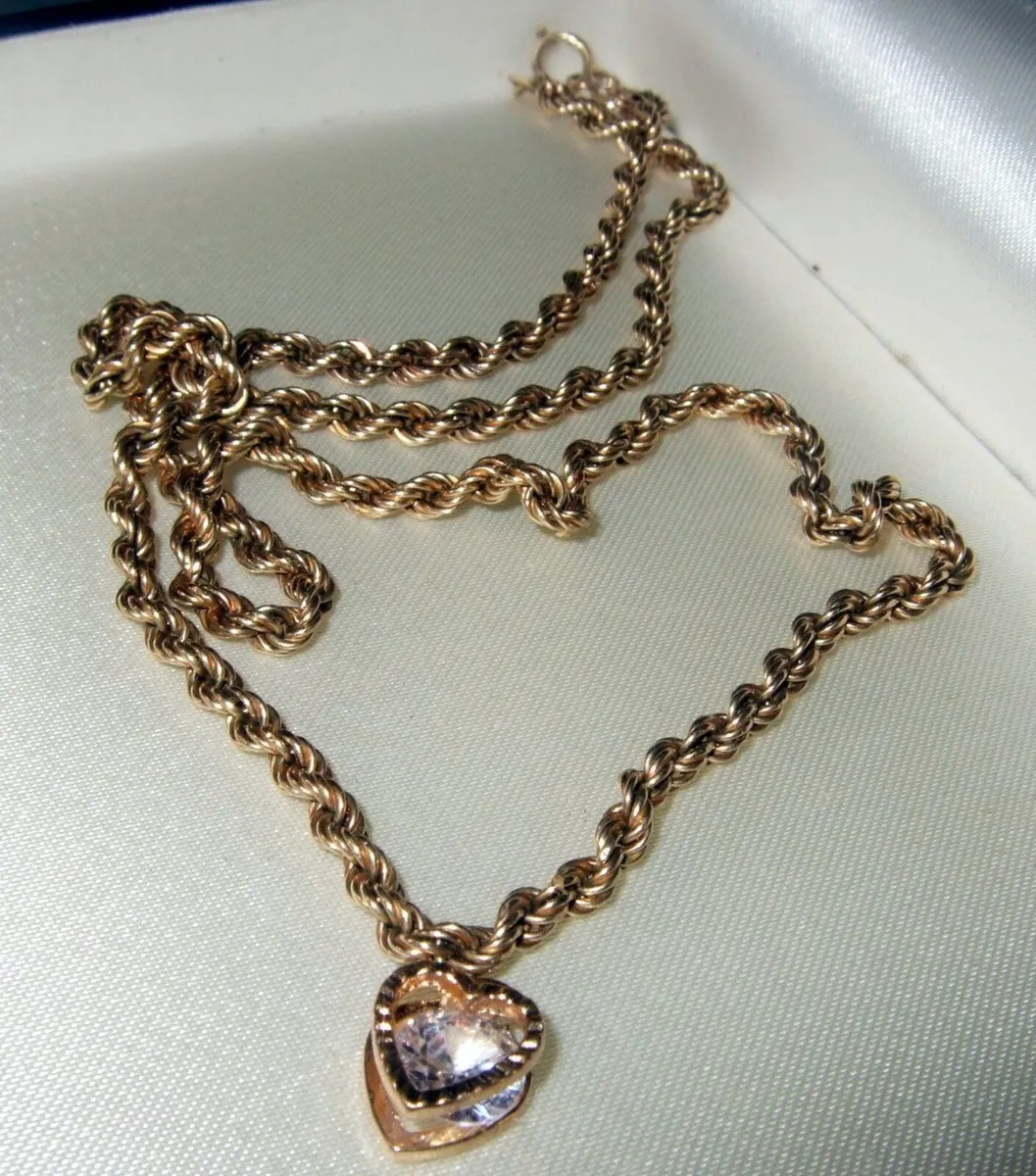 Vintage Hallmarked 'Floating Heart'Pendant & Chain - Image 1