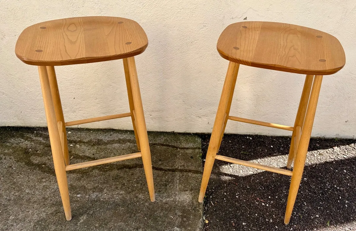 Ercol Oak and Ash Bar Stools - Image 1