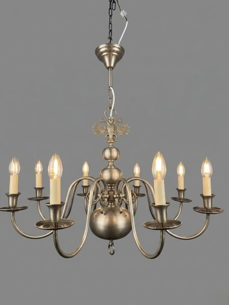 Vintage Chrome Flemish Eight Branch Chandelier - Image 2