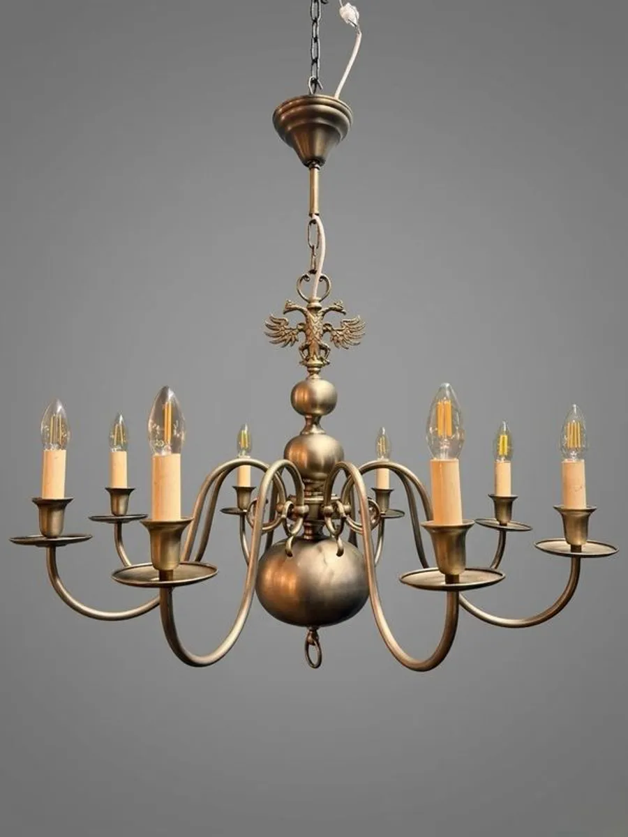 Vintage Chrome Flemish Eight Branch Chandelier - Image 1